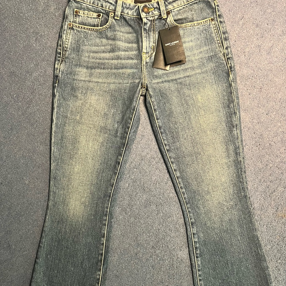 Saint Laurent Women's D25 Bootcut Cropped Jeans Blue 27”